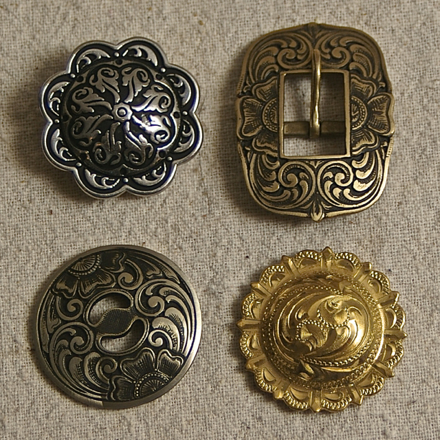 Brass Bronze and Stainless Conchos and Buckles