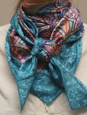 Cowboy Images Combo Scarf 13 Rio with Teal Jacquard Silk Scarf Cowboy Images Combo Scarf 13 Rio with Teal Jacquard Silk Scarf