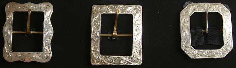 1 1/2" Center Bar Buckle Scallop Square Diamond Sterling Overlay